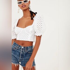 For Love And Lemons Sand Dollar Lace Up Crop Top Size M Corset Puff Sleeve